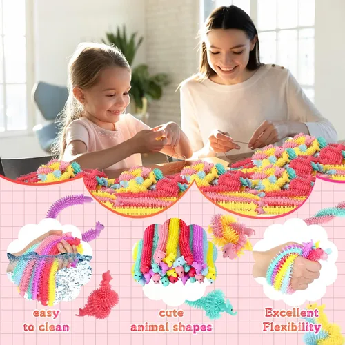 Miniatura 3 de Chivao Paquete de 50 Juguetes Fidget de Cuerda Elástica a Granel Juguetes Sensoriales de Animales para Niños y Adultos Gusanos Fidget Coloridos