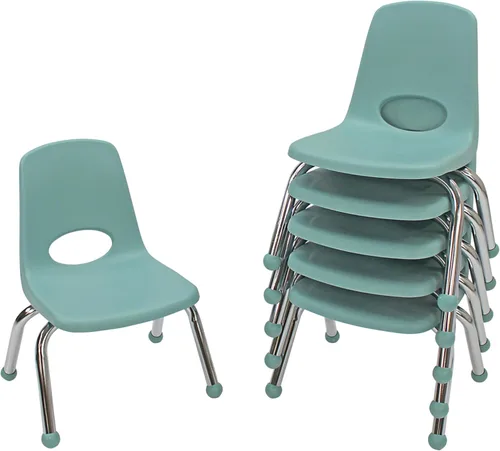 Miniatura 23 de FDP 16" Silla apilable escolar, silla de estudiante apilable con patas de acero cromado y ruedas; para aprendizaje en casa o en el aula - Gris claro