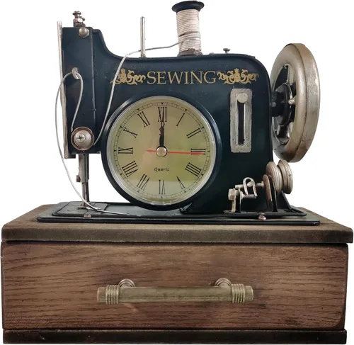 Máquina de coser vintage con caja de madera, reloj de cuarzo a pilas, máquina de coser de estilo retro, decoración del hogar, regalo para mamá,