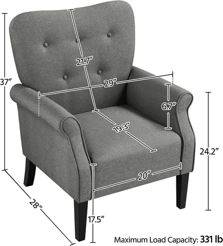 Miniatura 3 de Topeakmart Silla decorativa de tela, sillón moderno de poliéster con patas de madera, respaldo alto y cómodo asiento acolchado para sala de estar