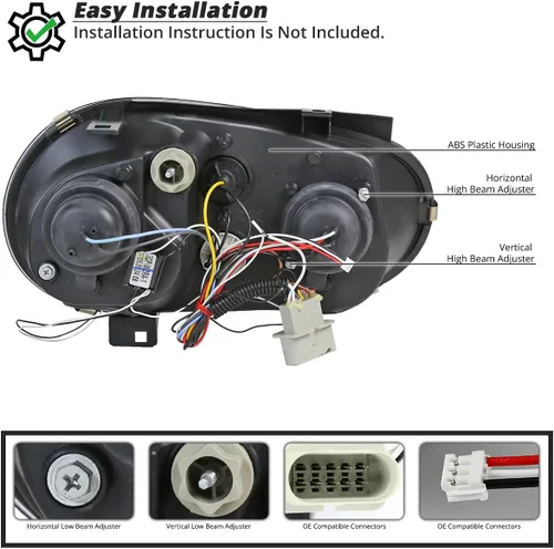 Miniatura 5 de SPEC-D TUNING Faros delanteros con halo doble negro ahumado Compatible con 1999-2006 Volkswagen Golf, Golf GTI VW MK4 Ensamble de faros delanteros