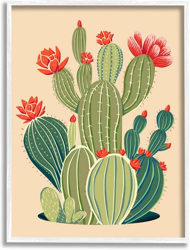 Stupell Industries Arte giclée enmarcado con vegetación de cactus caprichoso, diseño de Ziwei Li Enmarcado en blanco