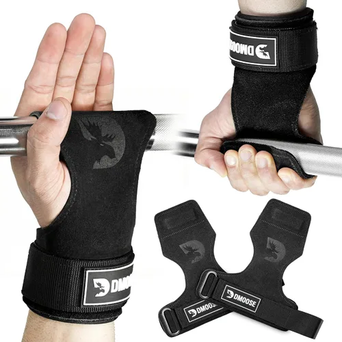 Miniatura 20 de DMoose Fitness Ganchos de levantamiento de pesas (par) para peso muerto, dominadas, remo y encogimientos de hombros – Correa de nailon Púrpura