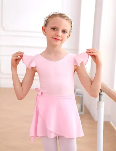 Miniatura 6 de Domusgo Girls Ballet Dance Chiffon Skirt Pull On Ballerina Dancewear for 2-12 Years Old Kids Competition Party Pink Black