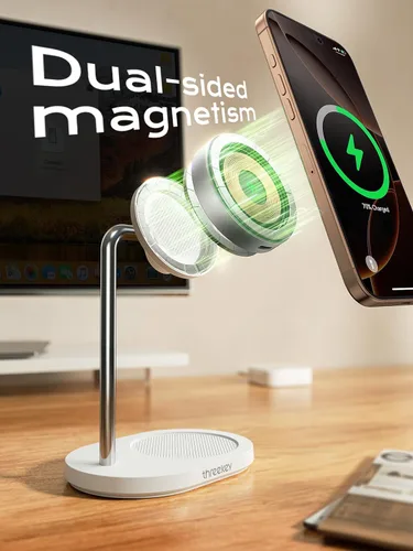 Miniatura 3 de THREEKEY Estación de carga, para cargador magnético con rotación de 180°, almohadilla de carga rápida Qi2 de 15 W con imanes de doble cara, soporte