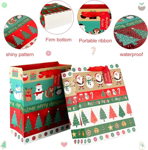 Miniatura 3 de SPERPAND 12 piezas de bolsas de regalo de Navidad grandes con papel de seda, bolsas de golosinas reutilizables con asas, bolsas de regalo de Navidad
