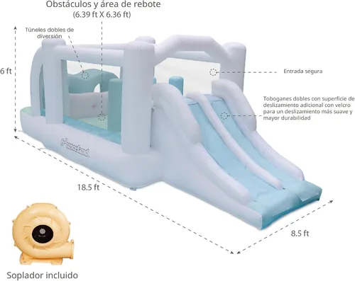 Miniatura 9 de Bounceland Obstacle Dream Bouncer Combo Slides, 18.5 pies x 8.5 pies x 6 pies de alto, soplador de aire incluido con GFCI, toboganes dobles, carrera