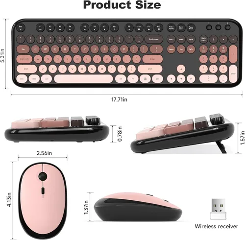 Miniatura 58 de KNOWSQT Combo de teclado y ratón inalámbrico, teclados lindos de tamaño completo estilo máquina de escribir 2.4G azul colorido - receptor USB Plug