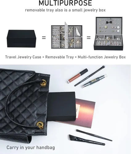 Miniatura 4 de V-LAFUY Organizador de viaje grande para joyas, joyero de viaje grande con asa, estuche de joyería de viaje grande para aretes, collares, anillos