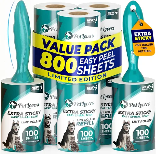 Miniatura 14 de PetLovers Juego de Rodillos de Pelusa Extra Adhesivos de Gran Valor 600 Hojas para la Remoción de Pelo de Mascotas, Removedor de Pelusa para Perros