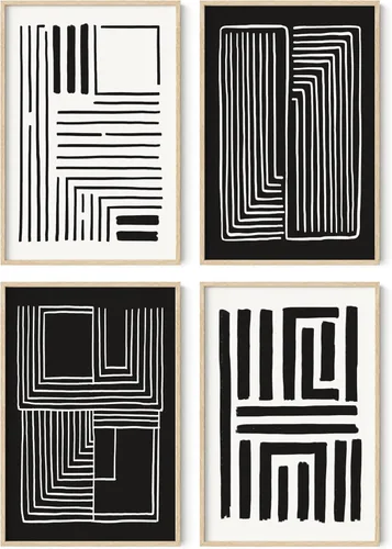 Miniatura 16 de HAUS AND HUES Arte abstracto para pared en blanco y negro, juego de 4 pósteres minimalistas en blanco y negro para paredes, pósteres estéticos Juego