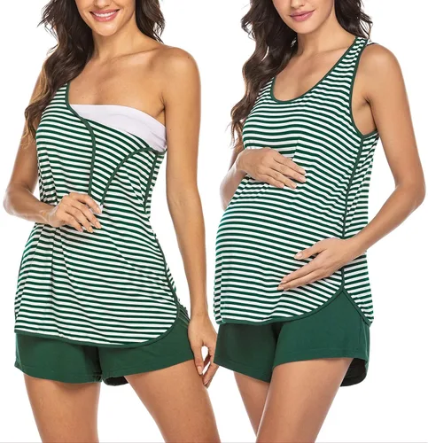 Miniatura 2 de Ekouaer - Conjunto de pijama maternal, diseño a rayas, para el hospital y el hogar