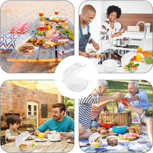 Miniatura 7 de BallHull 50 recipientes de plástico transparente engrosado con bisagras para llevar, recipientes desechables tipo concha para alimentos y pasteles