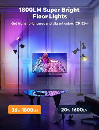 Miniatura 3 de SIBRILLE RGBCW Lámpara de Pie, Lámpara de 36W de Cambio de Color Brillante, Moderna Lámpara de Pie LED RGB Regulable Sin Escalones con Control