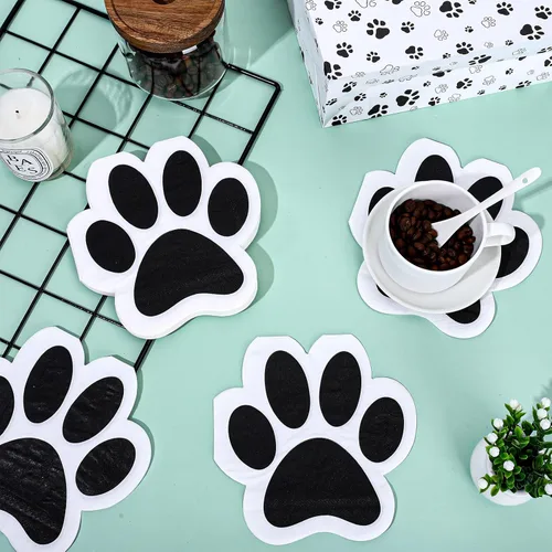 Miniatura 7 de Whaline Servilletas de papel de pata de perro de 6.5 pulgadas, servilletas con estampado de patas de mascota, color blanco y negro, servilletas