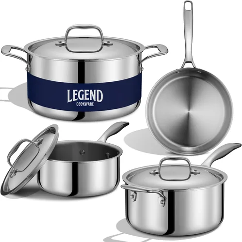 LEGEND COOKWARE Juego de utensilios de cocina de acero inoxidable de 5 capas, juego de ollas y sartenes de 7 piezas, compatible con inducción, apto