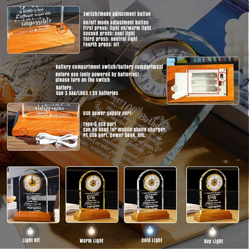Miniatura 7 de Ornalrist Reloj de cuarzo de cristal de feliz cumpleaños número 100 para hombres y mujeres, regalo de cumpleaños de 100 años para padres, abuela