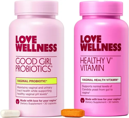 Love Wellness Good Girl Probióticos y Vitamina V Saludable | Dúo de bienestar para mujer | Suplementos probióticos para mujer para el equilibrio del