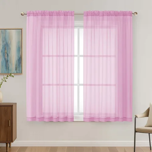 Miniatura 200 de OVZME - Cortinas traslúcidas blancas de 45 pulgadas de largo, 2 paneles, cortinas de gasa con bolsillo para barra para ventanas pequeñas, cada una