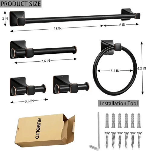 Miniatura 3 de Juego de 5 piezas de accesorios de ferretería para baño, juego de barras para toallas de baño de acero inoxidable SUS304, toalleros de 24 pulgadas
