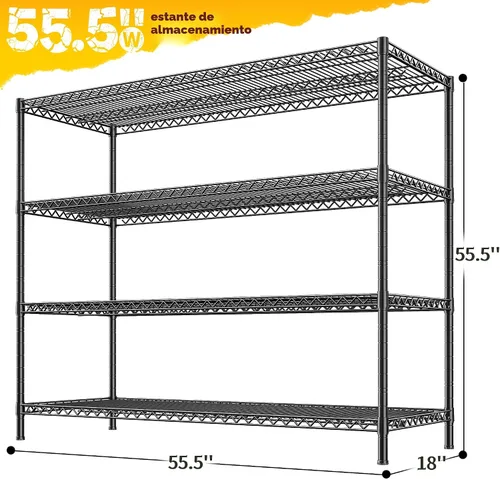 Miniatura 3 de REIBII Estantes de Almacenamiento de 2560LBS Unidad de Estantería de Metal de 55.5"W Estantería de Alambre de 4 Niveles Estantería de Garaje