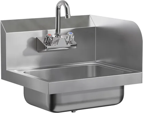 Miniatura 21 de AmGood Fregadero de mano de acero inoxidable para montaje en pared NSF Lavabo comercial de manos para restaurante, cocina y hogar