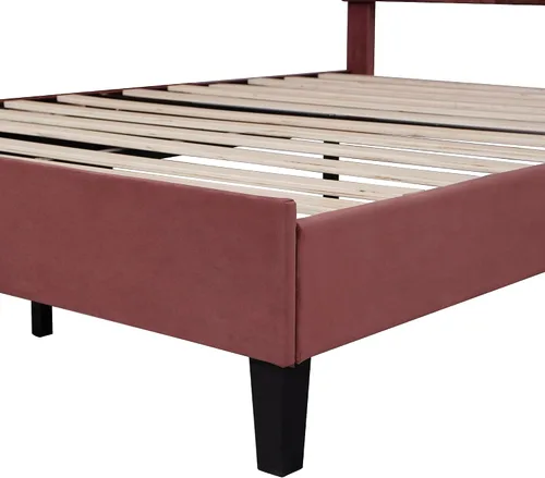 Miniatura 7 de Harper & Bright Designs - Cama de plataforma tapizada tamaño Queen con cabecera de terciopelo con patrón de flores, base de cama de madera