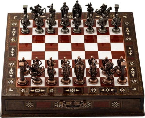 Miniatura 5 de Juego de ajedrez de madera de lujo con piezas metálicas del ejército británico, tablero de ajedrez de nogal hecho a mano con almacenamiento, regalo