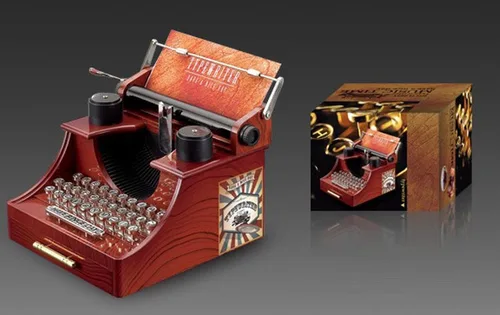 Wind up - Caja de música de aspecto vintage con joyero, decoración de escritorio de mesa y regalo (escritor de tipos, marrón)
