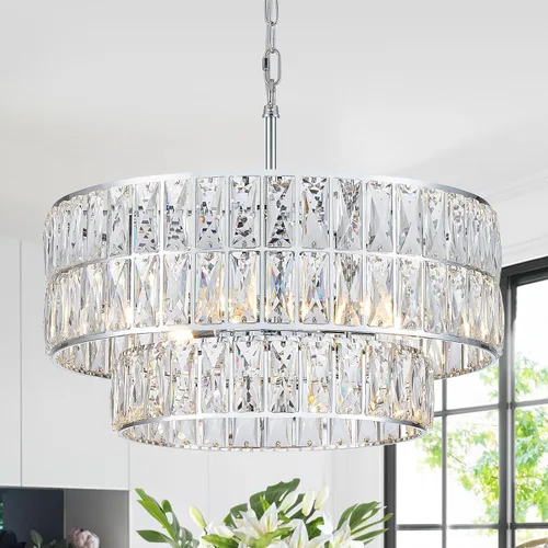 Miniatura 11 de Lámpara Colgante de Cristal de 4 Luces Araña Moderna Negra Pequeña de 12" Cristal Semi Empotrada Luz de Techo Redonda para Isla de Cocina, Negro