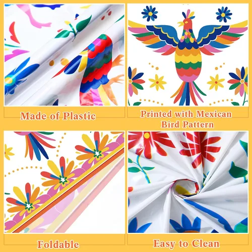 Miniatura 3 de Frienda 3 manteles de plástico para decoración de fiesta mexicana de 54 x 108 pulgadas, manteles desechables florales mexicanos para suministros