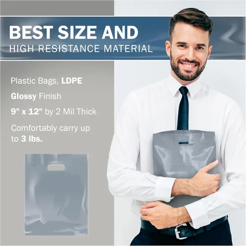 Miniatura 3 de PPB - Bolsas de plástico plateado para mercancía de 9 x 12, acabado brillante, tamaño pequeño al por menor, paquete de 100 unidades, 2 mil
