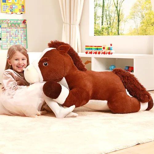 Miniatura 7 de IKASA Juguete de peluche de caballo gigante, juguetes suaves grandes y grandes, 33.5 pulgadas, tamaño enorme, lindo peluche mullido de gran