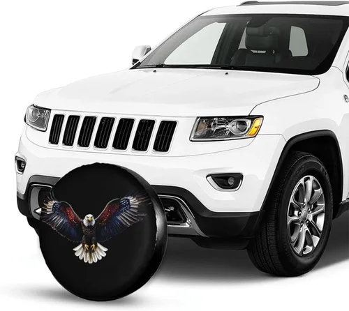 Miniatura 3 de Funda de repuesto para neumáticos de repuesto con diseño de bandera estadounidense y águila calva, a prueba de polvo, para remolque, caravana