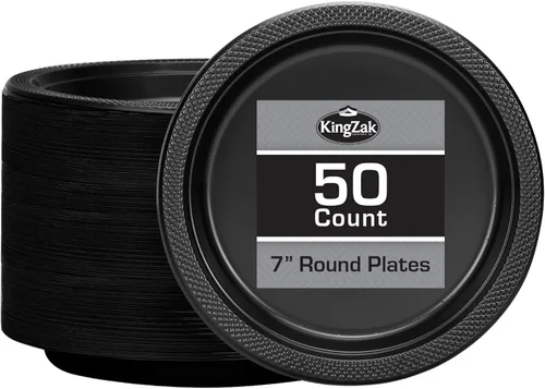Hanna K. Signature - Platos de plástico negro para fiesta, platos desechables de 7 pulgadas, 50 unidades, suministros de fiesta para aperitivos,