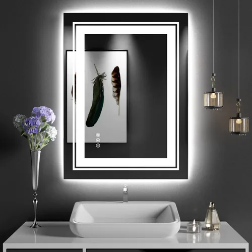 Miniatura 19 de Snowdool Espejo LED de baño, 32 x 32 pulgadas con luz frontal y retroiluminada, antivaho, espejo de tocador de baño para pared, función de memoria