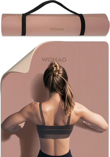 Tapete de yoga extra grueso de 0.315 pulgadas, 72 x 28 pulgadas, tapete de ejercicio antideslizante, reversible de 2 lados de doble color, material