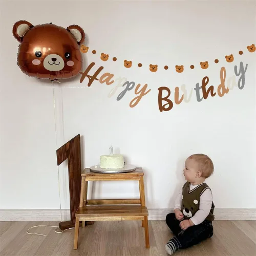 Miniatura 8 de Cartel de feliz cumpleaños con tema de oso con lindo cartel de oso, decoración de banderines para fiesta de cumpleaños, suministros para fiesta