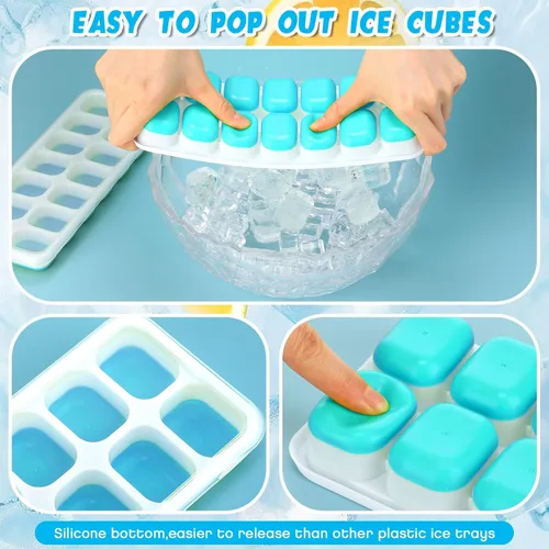 Miniatura 4 de Rtteri Paquete de 36 bandejas para cubitos de hielo, bandeja de hielo de silicona para congelador, moldes flexibles de 14 cubos, bandejas apilables