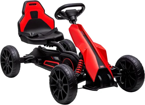 Miniatura 10 de Aosom - Go Kart de pedales para niños, juguete de paseo al aire libre con asiento ajustable, eje oscilante, freno de mano, 4 ruedas EVA Blanco