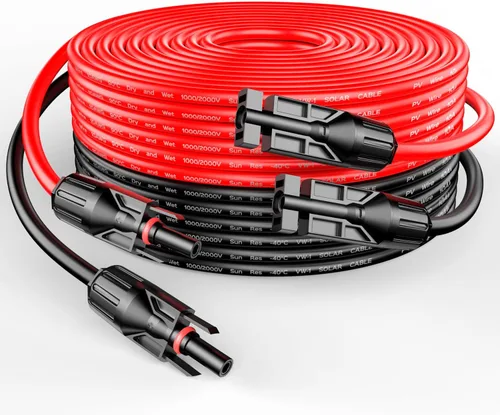 RICH SOLAR Cable de extensión de panel solar negro de calibre 10, 10 AWG, 100 pies, color rojo + 100 pies, cable de extensión de panel solar con