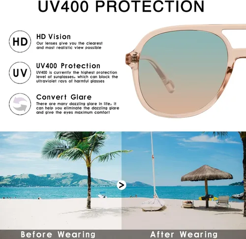 Miniatura 4 de YDAOWKN Retro Square Aviator Sunglasses for Womens Mens Vintage 70s Double Bridge Sun Glasses