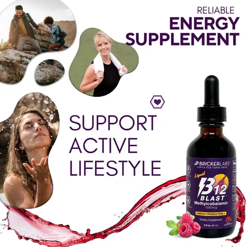 Miniatura 8 de Bricker Labs B12 Blast Metilcobalamina 1000mcg, vitaminas energéticas líquidas sublinguales de gran sabor - Vitaminas B12 veganas, energía sostenida