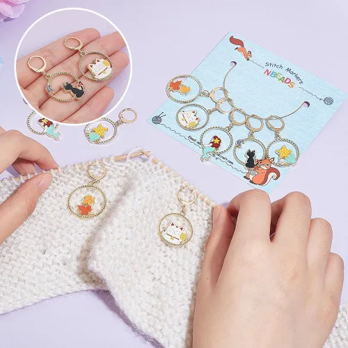 Miniatura 3 de NBEADS 20 piezas marcadores redondos de punto con anillo de animales, marcadores de punto de ganchillo esmaltados de aleación, cierre de acero