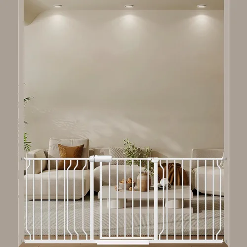 Miniatura 8 de ALLAIBB - Puerta de seguridad extra ancha con montaje a presión para niños, con pasillo para niños pequeños, niños, mascotas y perros, tensión Blanco