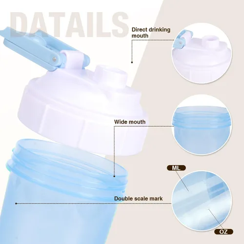 Miniatura 2 de D.Y.A Botella agitadora de 16 onzas, coctelera deportiva a prueba de fugas para batidos de proteínas, preentrenamiento y viajes, sin BPA, azul