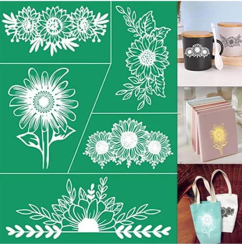 Miniatura 8 de Alinacutle Florals - Plantillas de serigrafía reutilizables para decoración del hogar, pintura sobre madera/tela/pared/taza/plato/vidrio/papel, 8.5