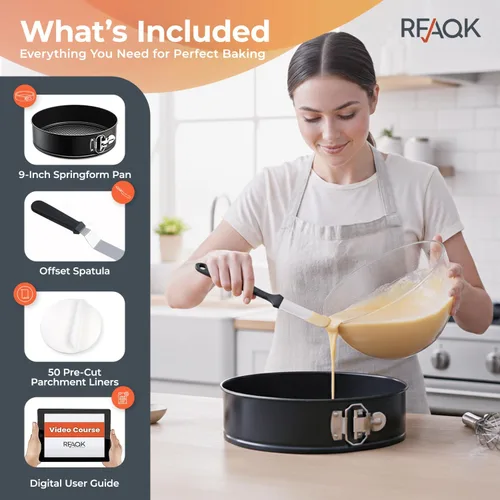 Miniatura 2 de RFAQK Molde Desmoldable Antiadherente de 9 Pulgadas – Molde Desmoldable para Tarta de Queso con Parte Inferior Extraíble, Espátula de Glaseado