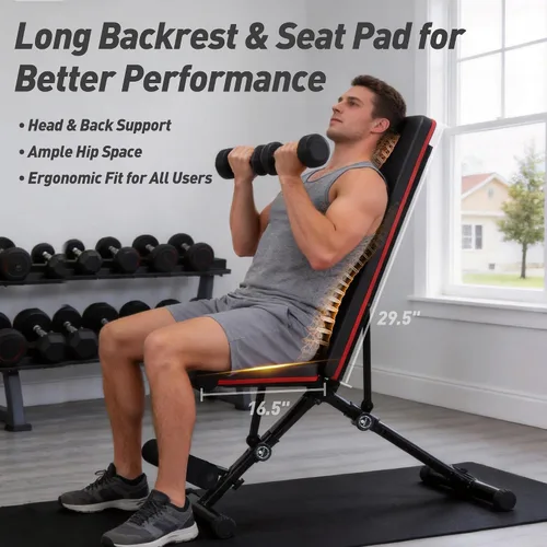 Miniatura 7 de Banco de pesas ajustable para gimnasio en casa, equipo de entrenamiento plegable para entrenamiento de fuerza de cuerpo completo, banco