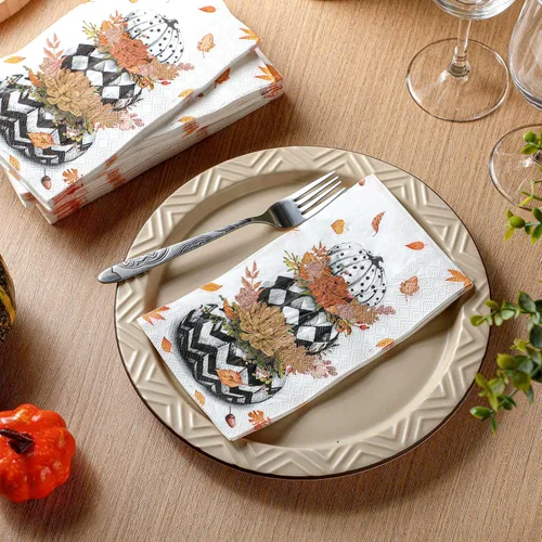 Miniatura 2 de Karenhi 200 piezas Servilletas de papel de otoño de Acción de Gracias Toallas de mano desechables de calabaza para baño 2 capas Toallas de baño